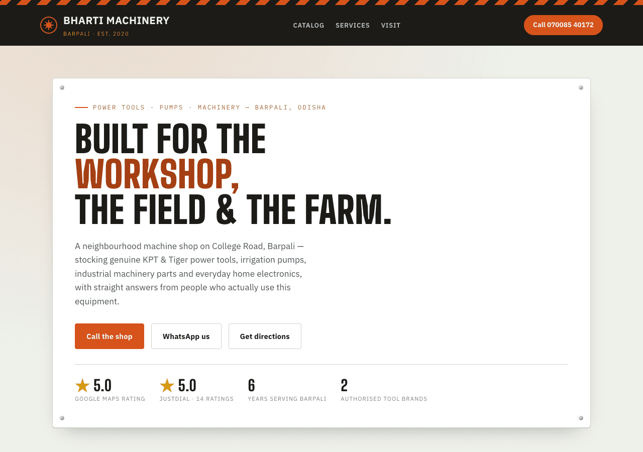 Screenshot of the Bharati Machinery website